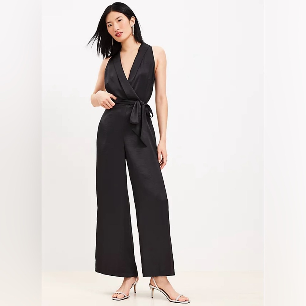 LOFT Black Jumpsuit | Satin Halter Wrap Jumpsuit NWT